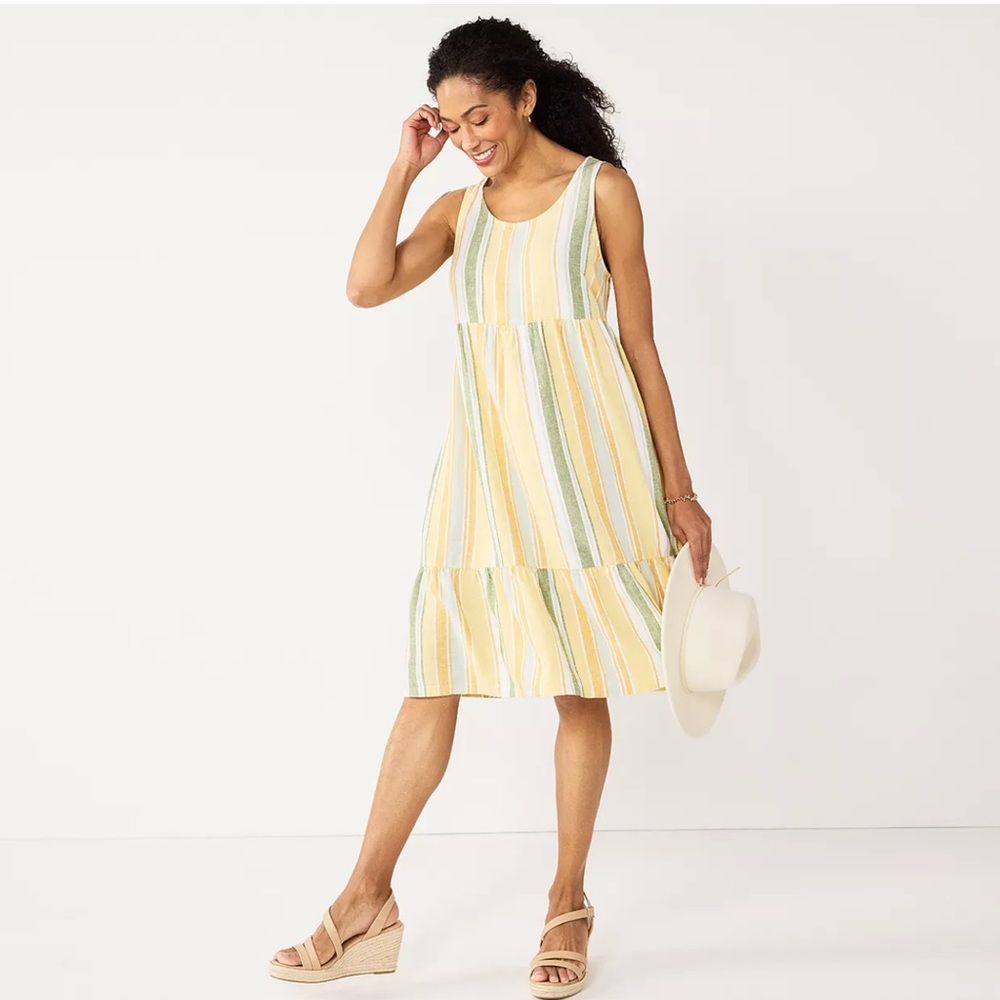 Spring Striped Pastel Colored Linen Dress Plus